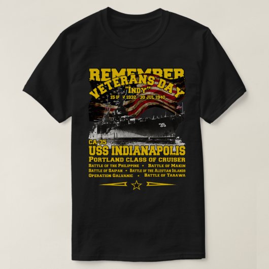 ONTHOUD USS Indianapolis CLCA35 Cruiser T-shirt (Design voorkant)