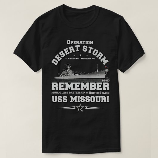 ONTHOUD USS Missouri BB63 Operation Desert Storm T-shirt (Design voorkant)