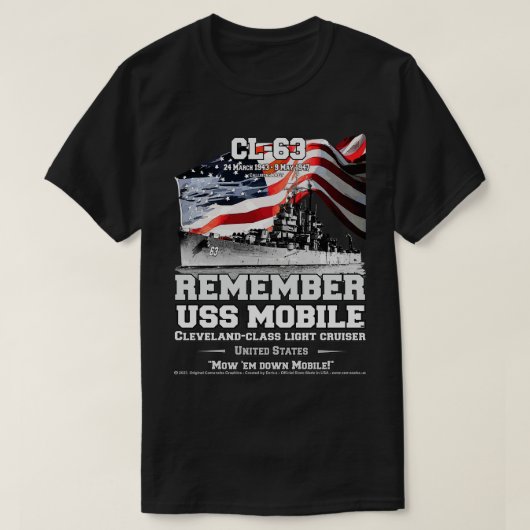 Onthoud USS Mobile CL63 kruiser marine veteranen T-shirt (Design voorkant)