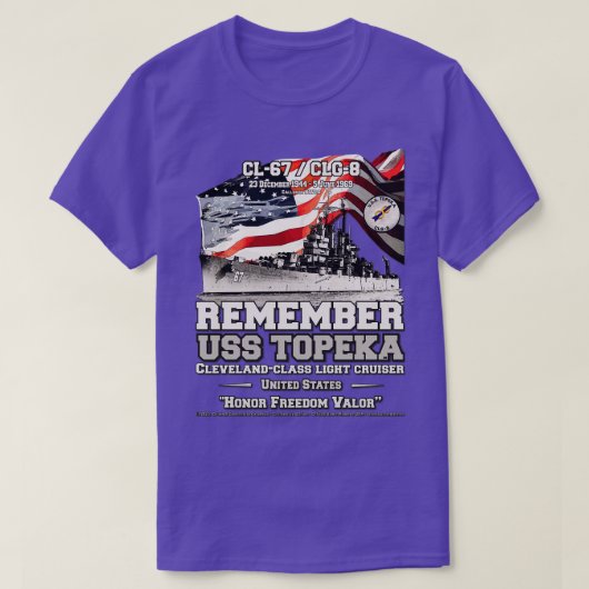 ONTHOUD USS Topeka CL67 US Navy lichte kruiser T-shirt (Design voorkant)