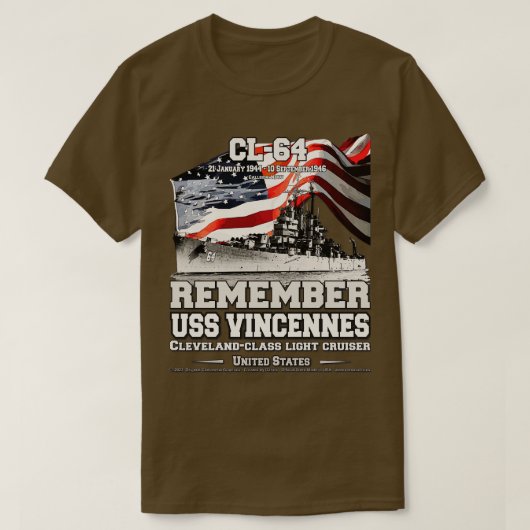 ONTHOUD USS Vincennes CL64 kruiser marine veterane T-shirt (Design voorkant)
