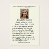 Onthoudingsgebed van de Maagd Maria rouwkaart Visitekaartje (Achterkant)