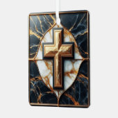 Onthulde zwart-wit marmeren kruis met goud metalen ornament (Voorkant links)