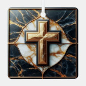 Onthulde zwart-wit marmeren kruis met goud metalen ornament (Achterkant)