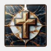 Onthulde zwart-wit marmeren kruis met goud metalen ornament (Voorkant)