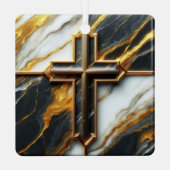 Onthulde zwart-wit marmeren kruis met goud metalen ornament (Achterkant)