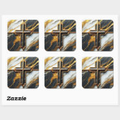 Onthulde zwart-wit marmeren kruis met goud vierkante sticker (Vel)