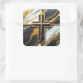 Onthulde zwart-wit marmeren kruis met goud vierkante sticker (Tas)
