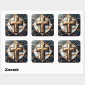 Onthulde zwart-wit marmeren kruis met goud vierkante sticker (Vel)