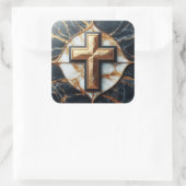 Onthulde zwart-wit marmeren kruis met goud vierkante sticker (Tas)