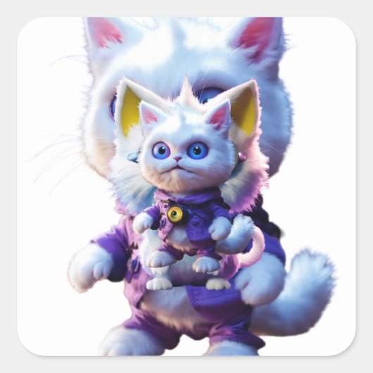 Onthulling van het Enigmatic CGI White Cat Monster Vierkante Sticker (Voorkant)