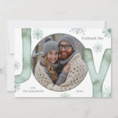 Ontketen de JOY Modern Groen Script Foto Feestdagenkaart (Voorkant)