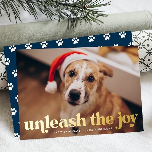Ontketen de Joy Navy Dog Foto Folie Feestdagenkaart
