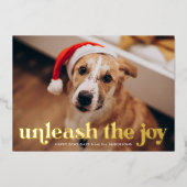 Ontketen de Joy Navy Dog Foto Folie Feestdagenkaart (Voorkant)