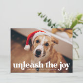 Ontketen de vrolijke rode hond foto feestdagenkaart (Staand voorkant)