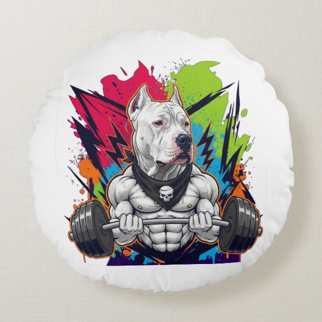 Ontketen je innerlijke beest met de Alpha Muscle P Rond Kussen (Voorkant)