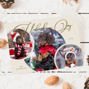 Ontketenen Joy Cream Dog Photo Holiday Kaart