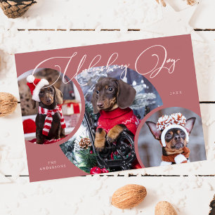 Ontketenen Joy Pink Dog Foto Vakantie Kaart