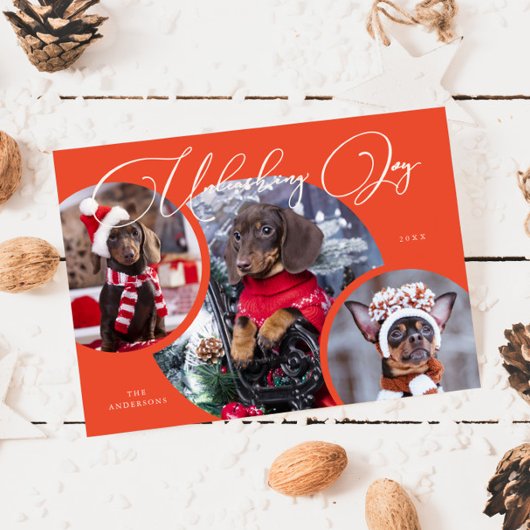 Ontketenen Joy Retro Red Dog Foto Vakantie Kaart