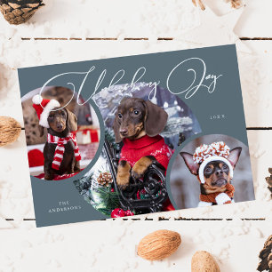 Ontketenen Joy Slate Blue Dog Photo Holiday Kaart