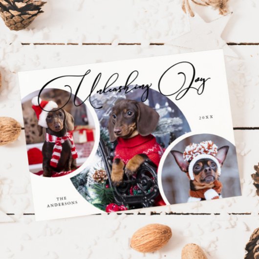 Ontketenen Joy White Dog Foto Vakantie Kaart