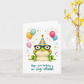 "Ontkikker-eetbaar!" Schattigee Frog Birthday Kaar Kaart (Gele Bloem)