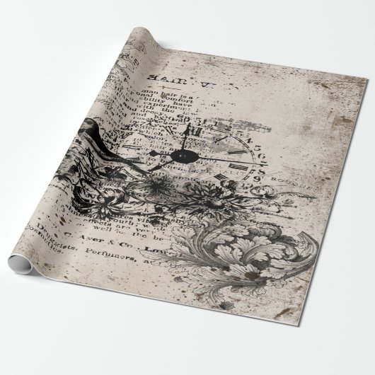 ontkoppelde vogel en klok cadeaupapier (Uitgerold)