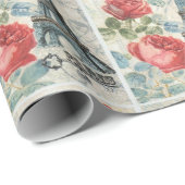 Ontkoppeling Retro  Parijs Floral Kerstmis Cadeaupapier (Rol Hoek)