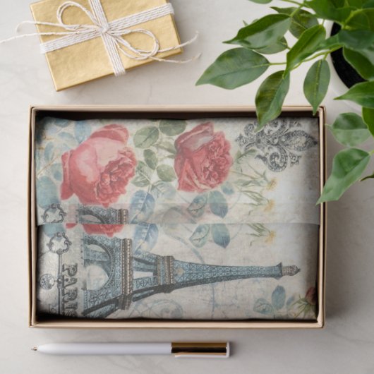 Ontkoppeling Retro  Parijs Floral Kerstmis Tissuepapier (Geschenk)
