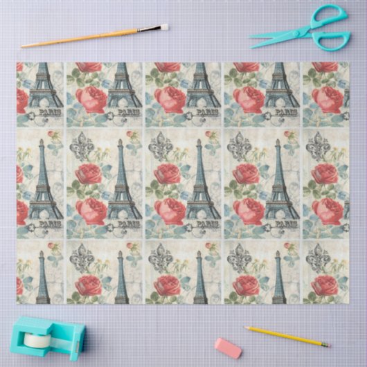 Ontkoppeling Retro  Parijs Floral Kerstmis Tissuepapier (Craft)