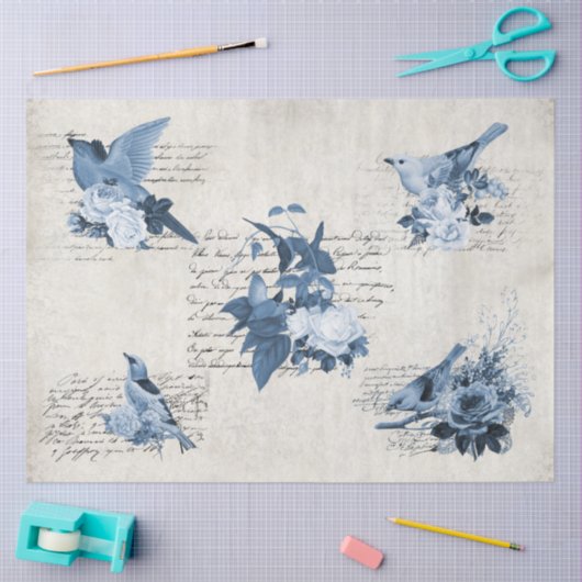 ontkoppeling van de vogelblauwe zee Antiek Tissuepapier (Craft)