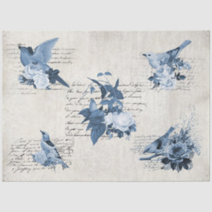  ontkoppeling van de vogelblauwe zee Antiek Tissuepapier