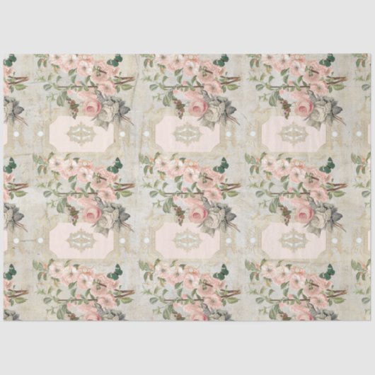 Ontkoppeling van  Pink Gold Floral Ephemera Tissuepapier (Voorkant)