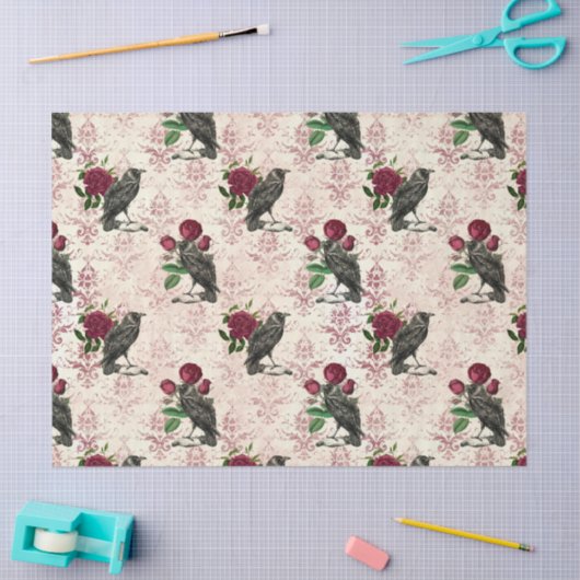 Ontkoppeling van Raven en Rozen Damask Tissuepapier (Craft)