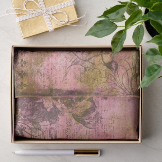 Ontkoppeling van roze en goudvogel tissuepapier (Geschenk)