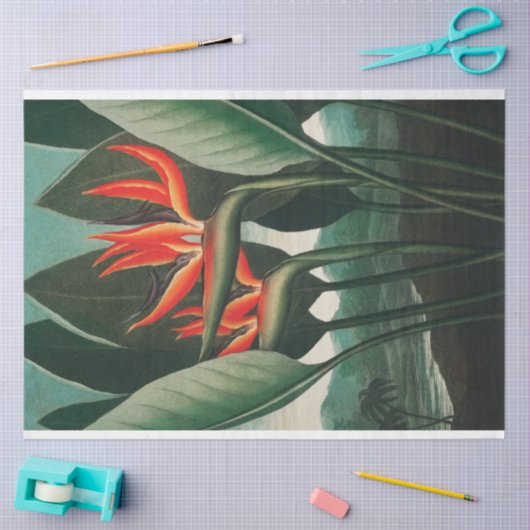 Ontkoppeling van tropische bloemen aan paradijsvog tissuepapier (Craft)