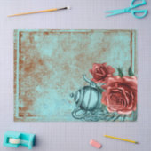 Ontkoppeling van Turquoise Floral Teapot Tissuepapier (Craft)