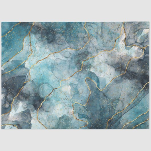 Ontkoppeling van turquoise Gold Grain Marble Tissuepapier (Voorkant)
