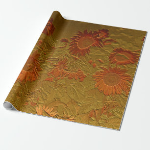 Ontkoppeling van zonnebloem Oranje goudkunst Cadeaupapier