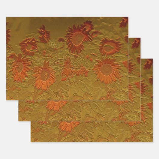 Ontkoppeling van zonnebloem Oranje goudkunst Inpakpapier Vel (Set)