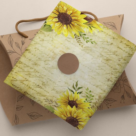  ontkoppeling van zonnebloemen Handgeschreven brie Tissuepapier