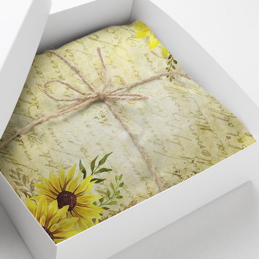 ontkoppeling van zonnebloemen Handgeschreven brie Tissuepapier