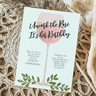 Ontkork het Rosé Wijn Aquarel Verjaardagsfeestje Kaart