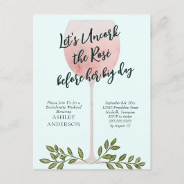 Ontkork het Roze Wijn Aquarel Bachelorette Feest Briefkaart