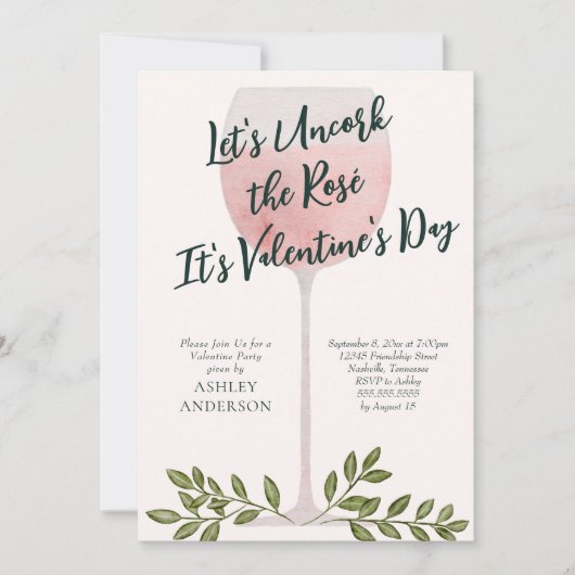 Ontkurk de Rosé Wijn Valentijnsdag Feest Kaart (Voorkant)