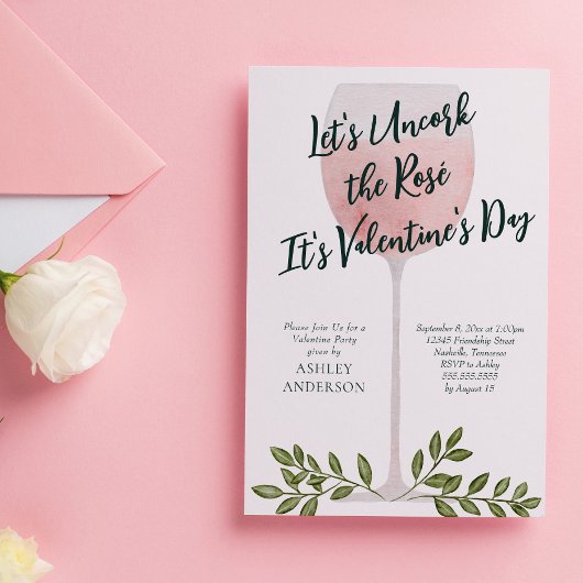 Ontkurk het Rosé-wijn Valentijnsdagfeest Kaart