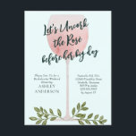 Ontkurk het Rosé-wijn-waterverf vrijgezellenfeest Briefkaart<br><div class="desc">Ontkurk de Rosé voordat haar grote dag komt. Deze uitnodiging voor de vrijgezellenfeest bevat een waterverfschildering van een hoog wijnglas. Pas het aan met uw informatie en wijzig de tekst om aan uw evenement aan te passen.</div>