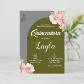 Ontluik tot Quinceañera! Boho Bloemige Mis Quince Kaart (Staand voorkant)