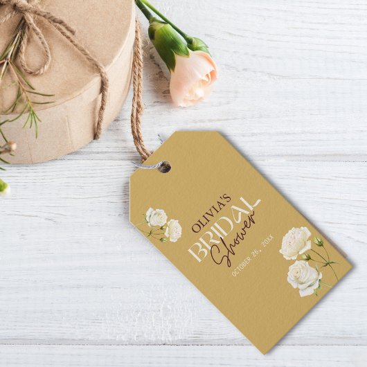 Ontluikende Liefde met Witte Rozen Bruidsborrel Cadeaulabel