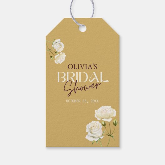 Ontluikende Liefde met Witte Rozen Bruidsfeest Cadeaulabel (Voorkant)